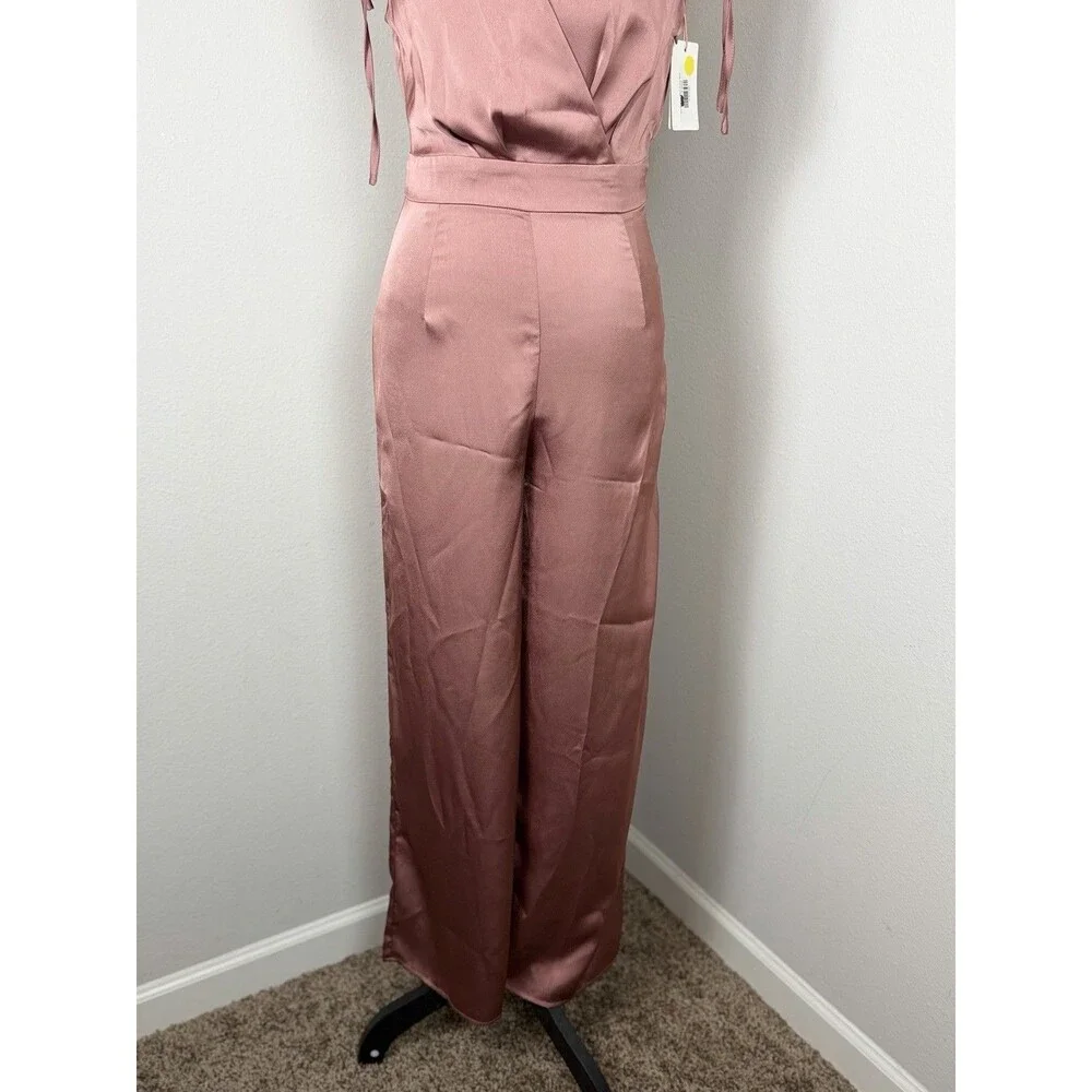 Skies Are Blue Satin Jumpsuit XS Mauve Pink Tie Shoulder Wide Leg NWT - Picture 3 of 15